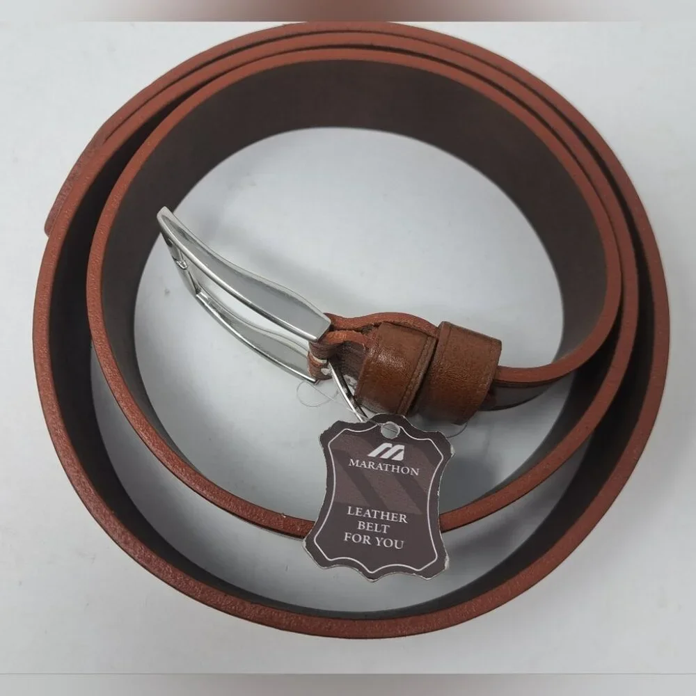 NWT Marathon Men's Leather Belt Brown Silver Buckle Size 41-45